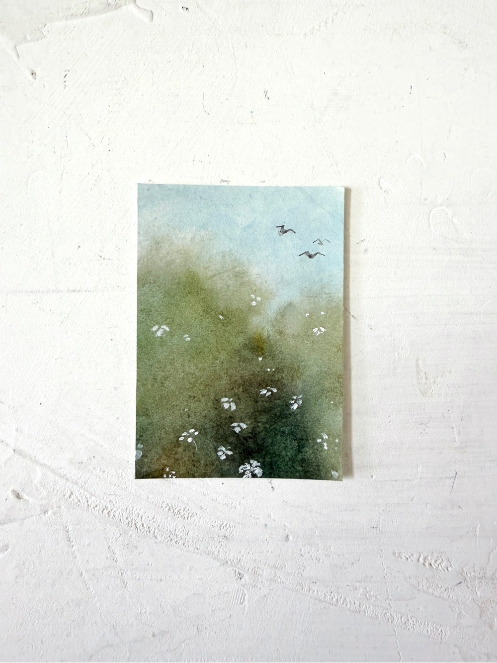 ACEO ART Original Mixed Media Painting Midty Garden Green Oil Acrylic Painting